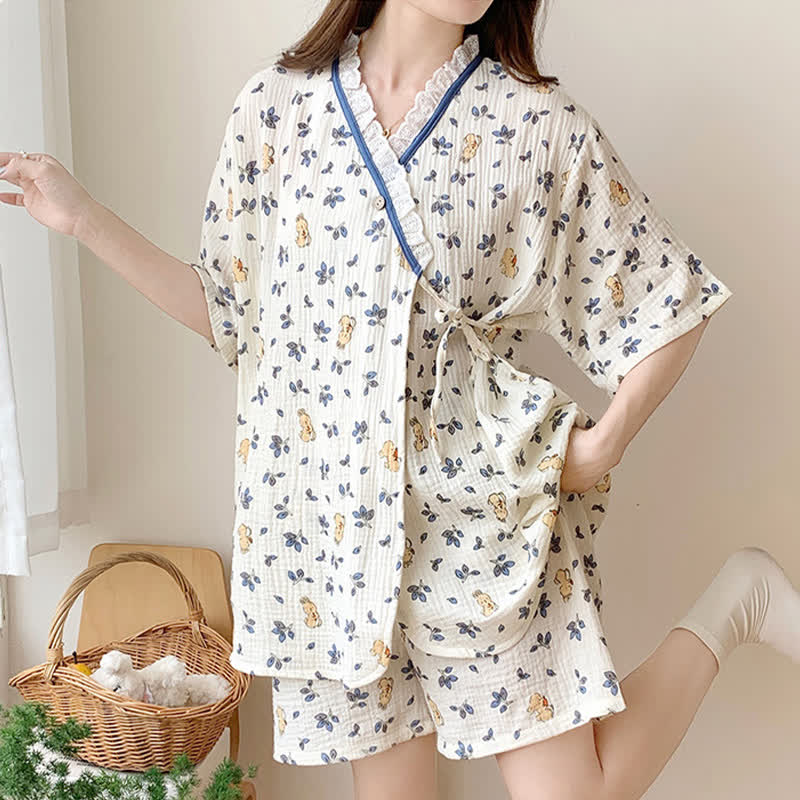 Refresh Floral Bunny Kimono Cotton Pajama Set - image 2