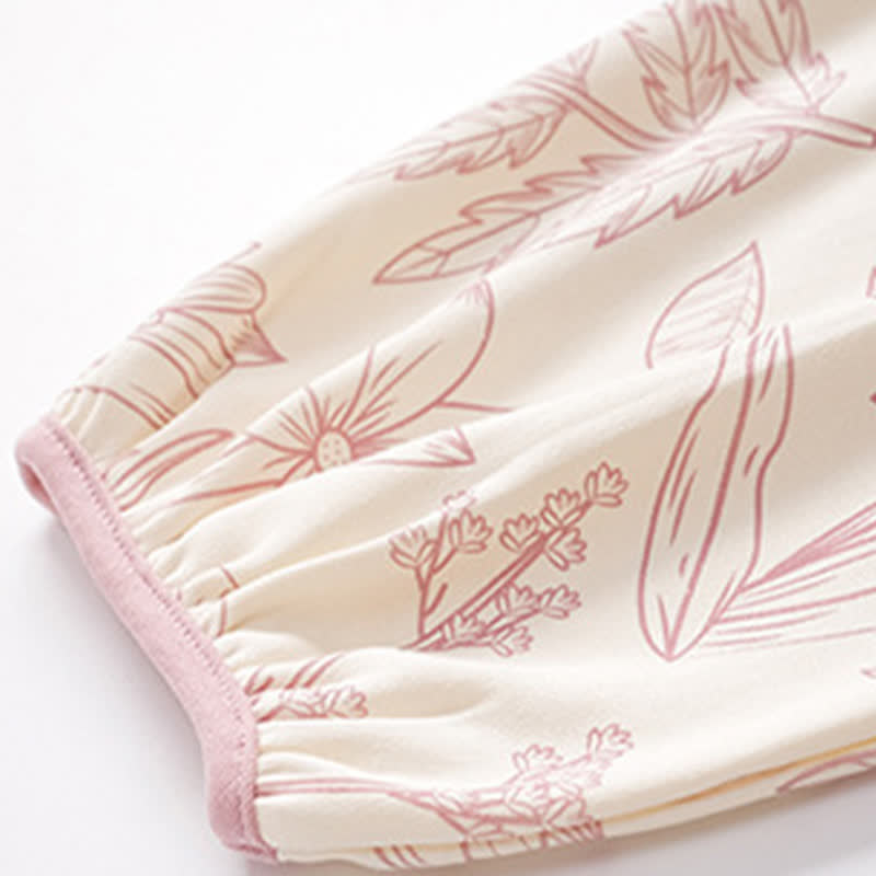 Elegant Floral Cotton Round-neck Pajama Set - image 5