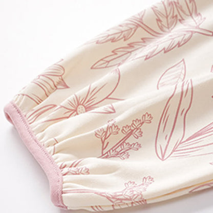 Elegant Floral Cotton Round-neck Pajama Set - image 5