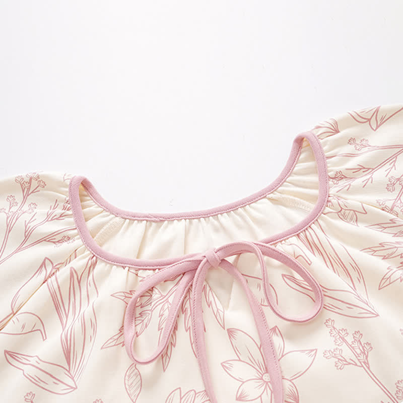 Elegant Floral Cotton Round-neck Pajama Set - image 2