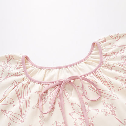 Elegant Floral Cotton Round-neck Pajama Set - image 2