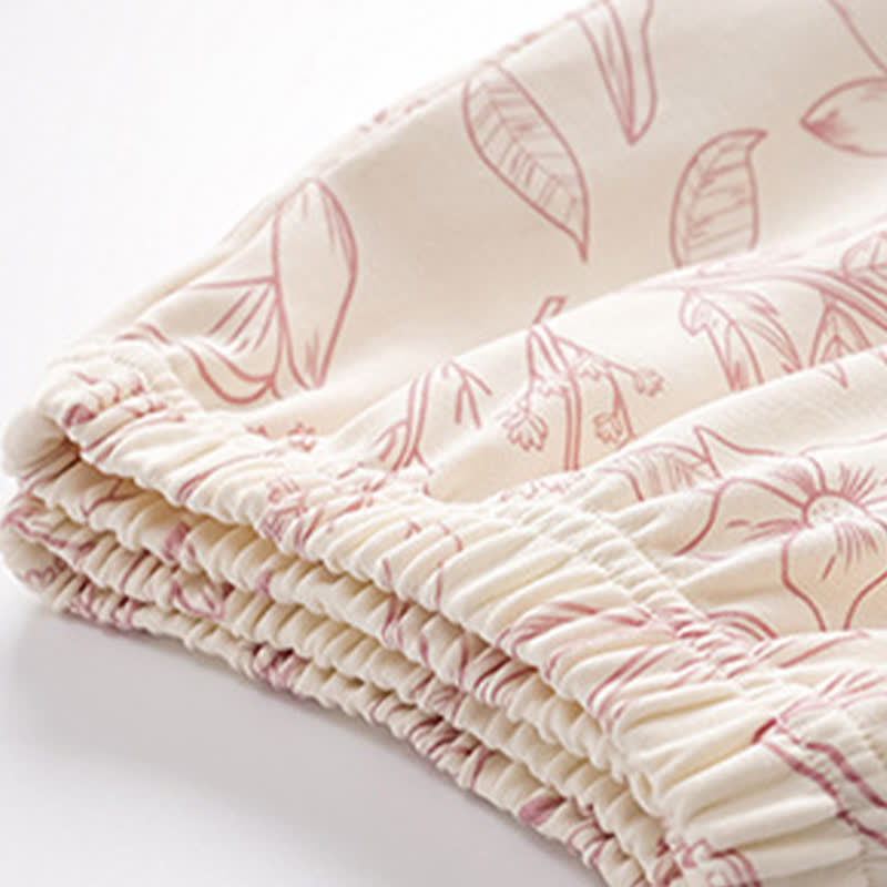 Elegant Floral Cotton Round-neck Pajama Set - image 4