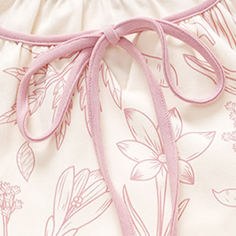 Elegant Floral Cotton Round-neck Pajama Set - image 3