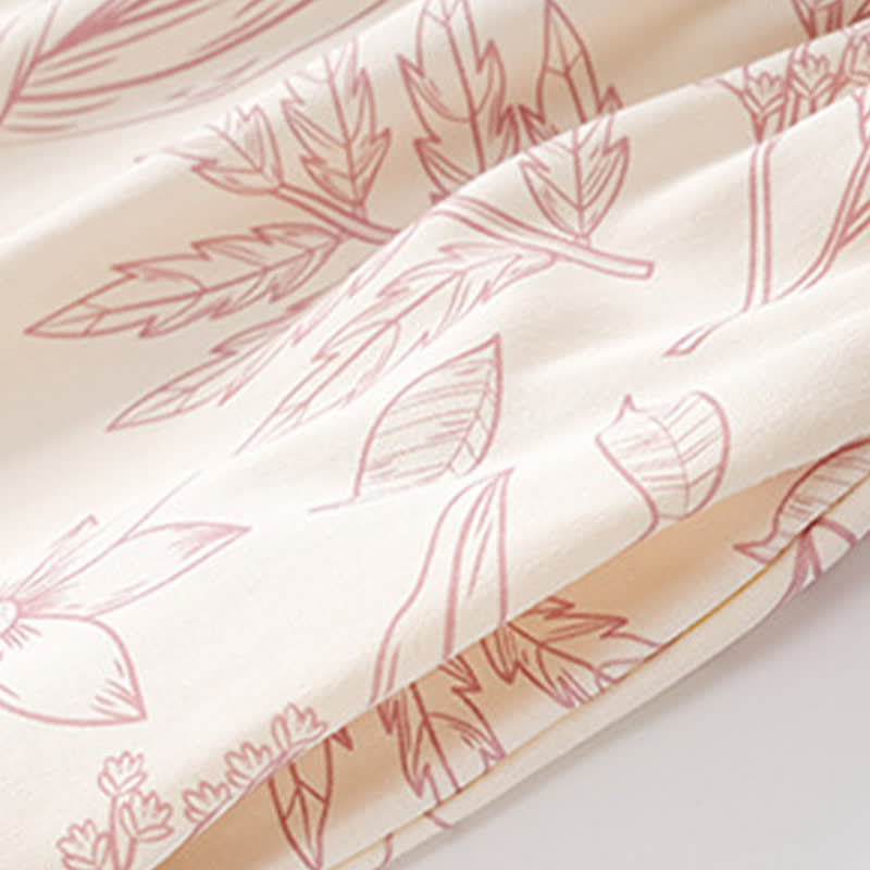 Elegant Floral Cotton Round-neck Pajama Set - image 8