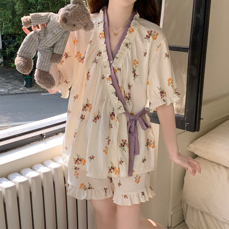 Rustic Berry Ruffle Sleeve Pajama Set - image 1