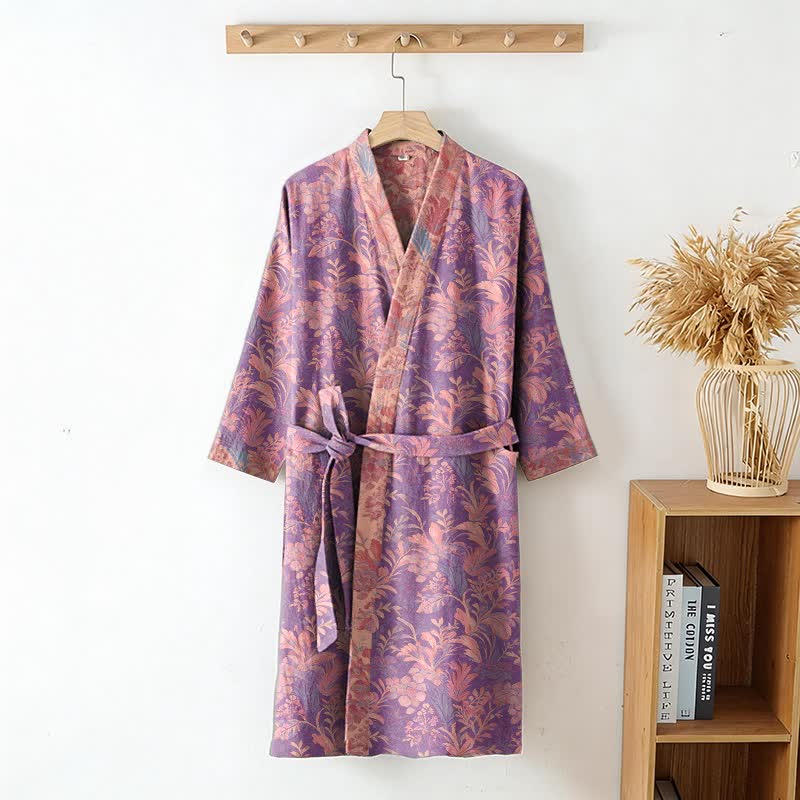 Serene Style Botanical Lavender Cotton Double Gauze Robe - image 3