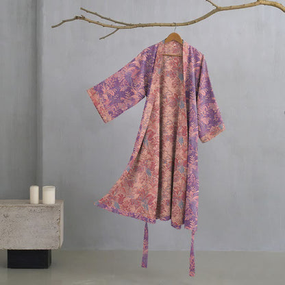 Serene Style Botanical Lavender Cotton Double Gauze Robe - Purple - XL - image 1
