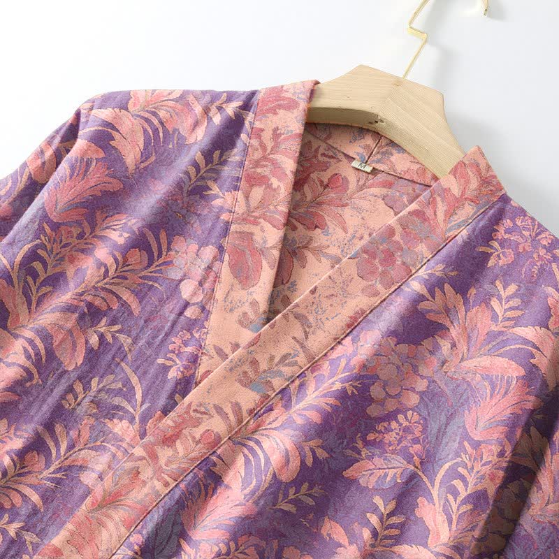 Serene Style Botanical Lavender Cotton Double Gauze Robe - image 5