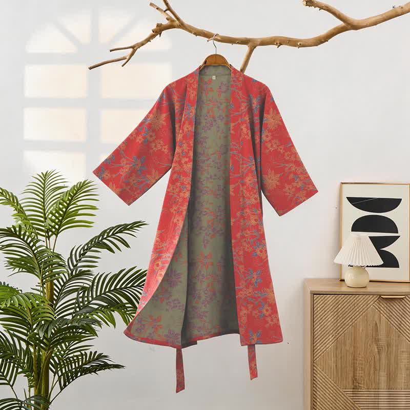 Vintage Rustic Floral Cotton Jacquard Robe - image 1