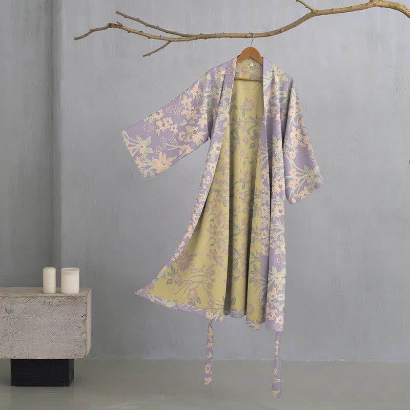 Vintage Rustic Floral Cotton Jacquard Robe - Purple - XXL - image 14