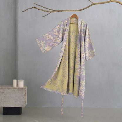 Vintage Rustic Floral Cotton Jacquard Robe - Purple - XXL - image 14