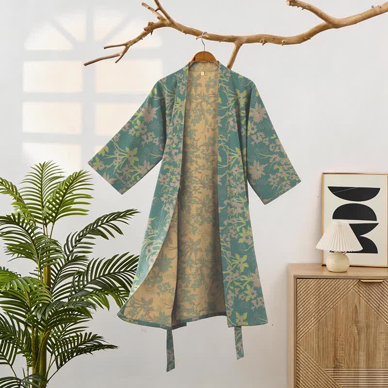 Vintage Rustic Floral Cotton Jacquard Robe - image 8