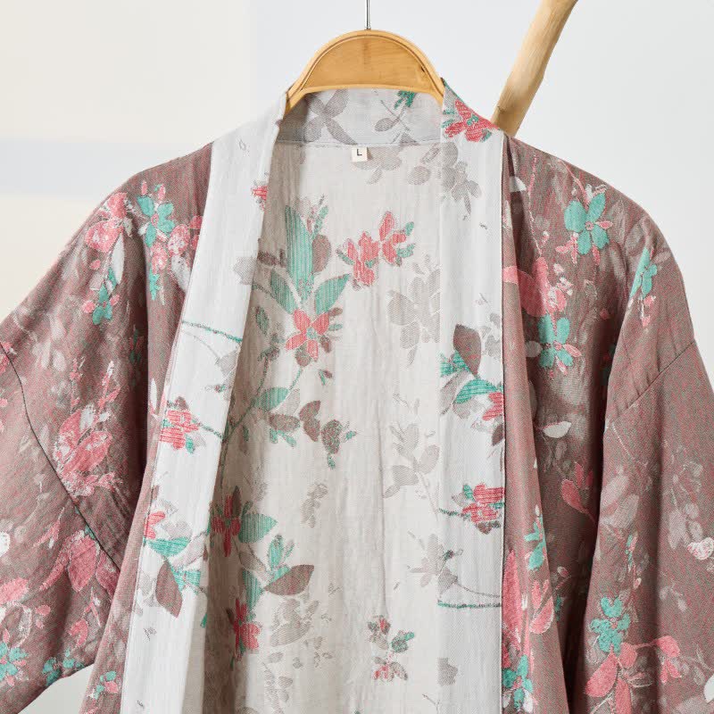 Vintage Floral Cotton Gauze Kimono Robe - image 2