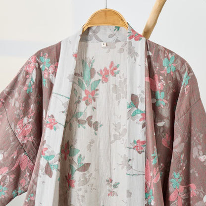 Vintage Floral Cotton Gauze Kimono Robe - image 2