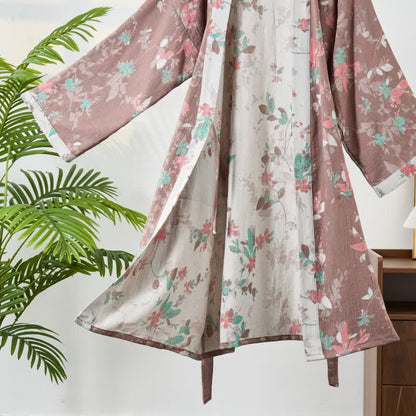 Vintage Floral Cotton Gauze Kimono Robe - image 3