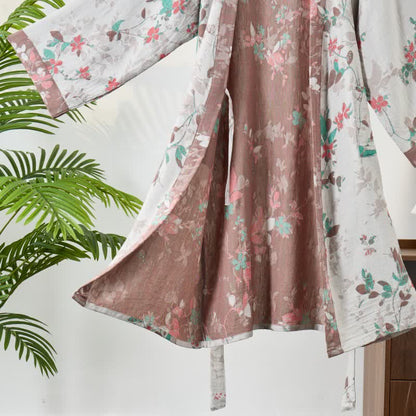 Vintage Floral Cotton Gauze Kimono Robe - image 10