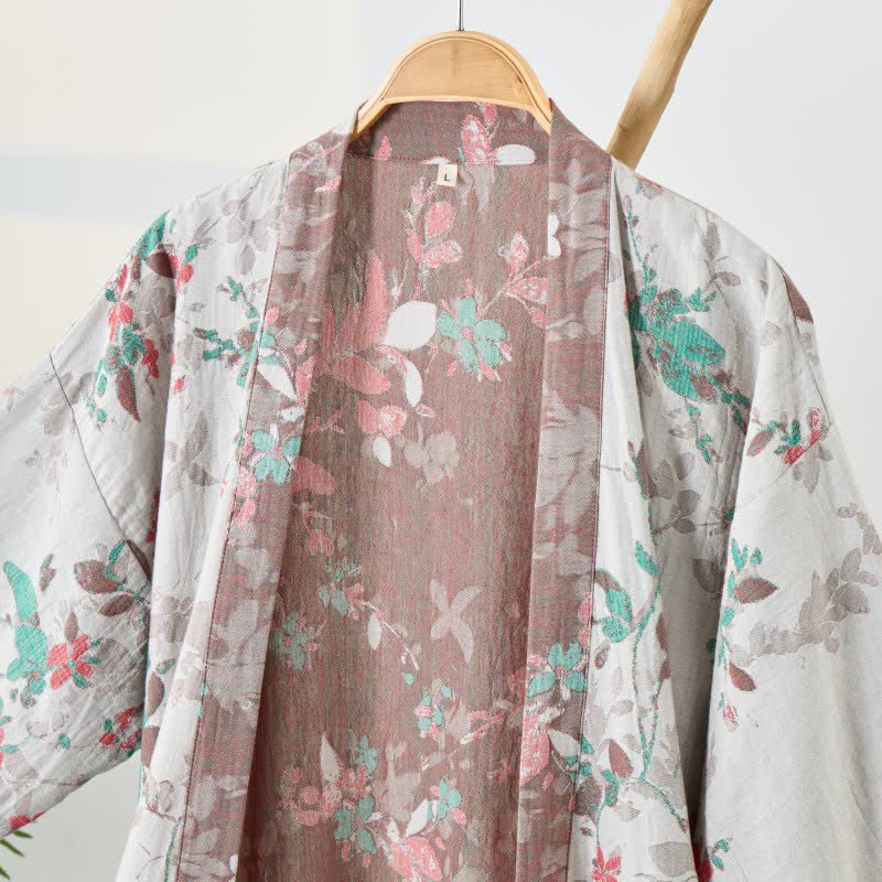 Vintage Floral Cotton Gauze Kimono Robe - image 9