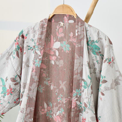 Vintage Floral Cotton Gauze Kimono Robe - image 9