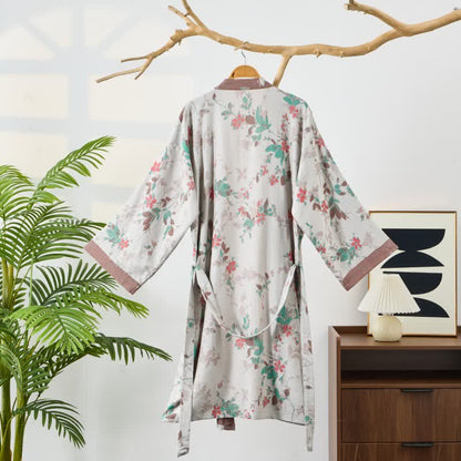 Vintage Floral Cotton Gauze Kimono Robe - image 8