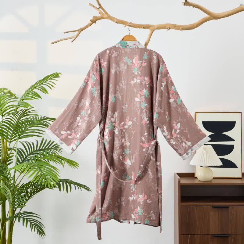 Vintage Floral Cotton Gauze Kimono Robe - image 1