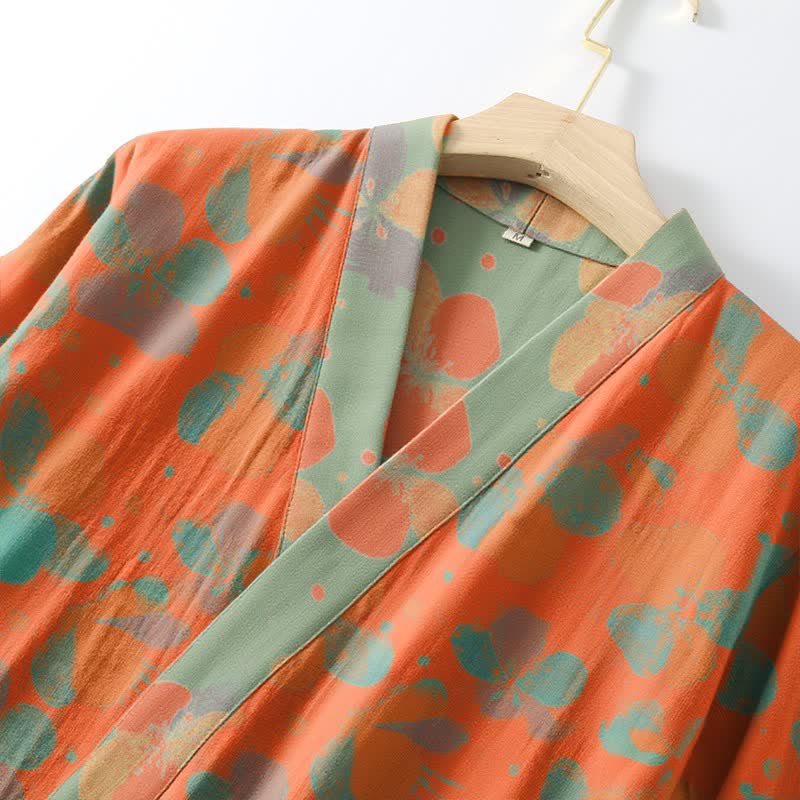 Artistic Floral Cotton Gauze Kimono Robe - image 4