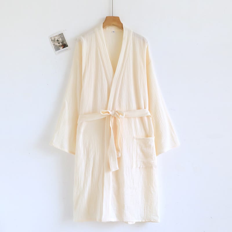 His and Hers Minimalist Cotton Robe - Women: Beige - L - image 11