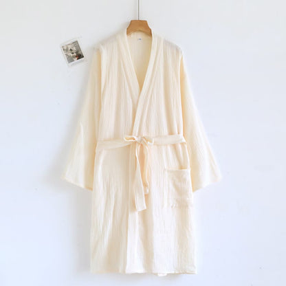 His and Hers Minimalist Cotton Robe - Women: Beige - L - image 11
