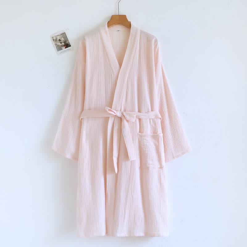 His and Hers Minimalist Cotton Robe - Women: Pink - L - image 4