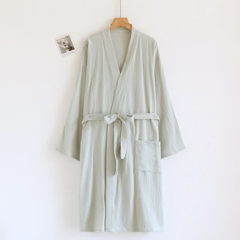 His and Hers Minimalist Cotton Robe - Women: Green - L - image 12