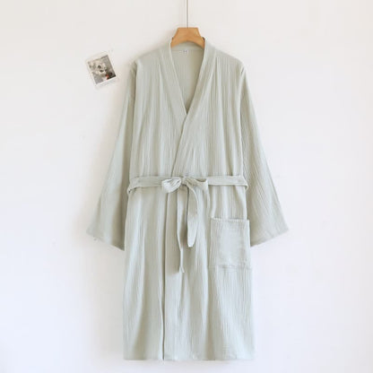 His and Hers Minimalist Cotton Robe - Women: Green - L - image 12