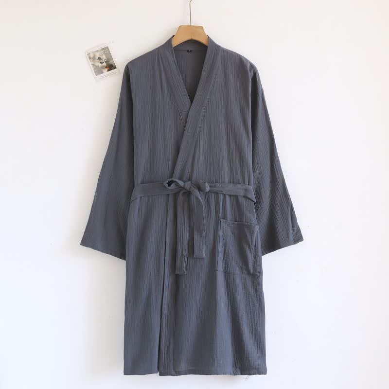 His and Hers Minimalist Cotton Robe - Men: Dark Gray - L - image 13