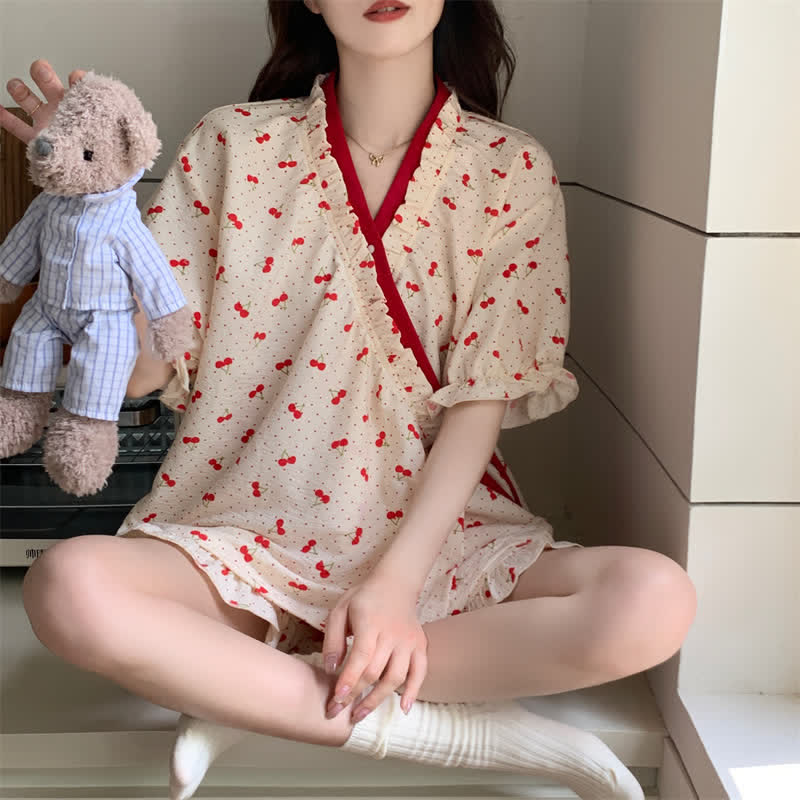 Cherry Polka Dot Ruffle Sleeve Pajamas - image 2