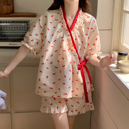 Cherry Polka Dot Ruffle Sleeve Pajamas - image 1