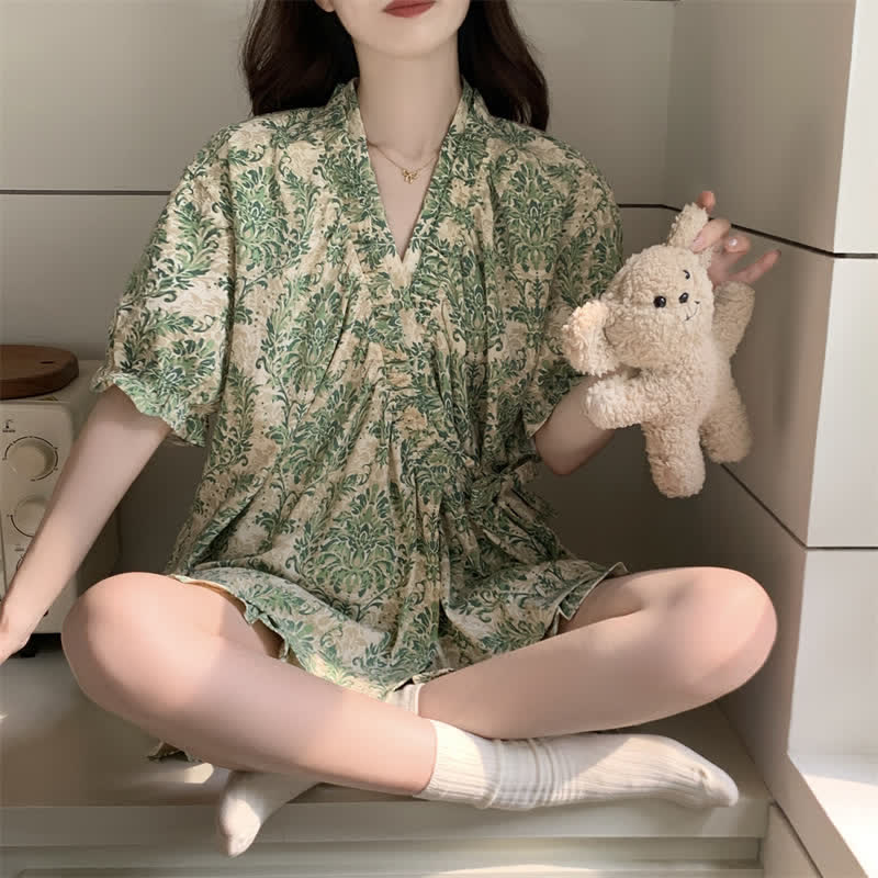 Refresh Green Floral Ruffle Sleeve Pajamas - image 2