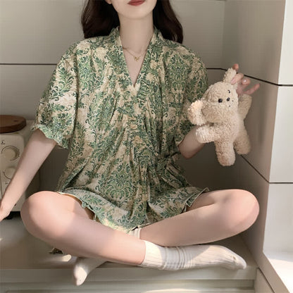 Refresh Green Floral Ruffle Sleeve Pajamas - image 2