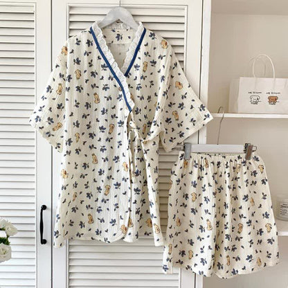 Refresh Floral Bunny Kimono Cotton Pajama Set - image 0