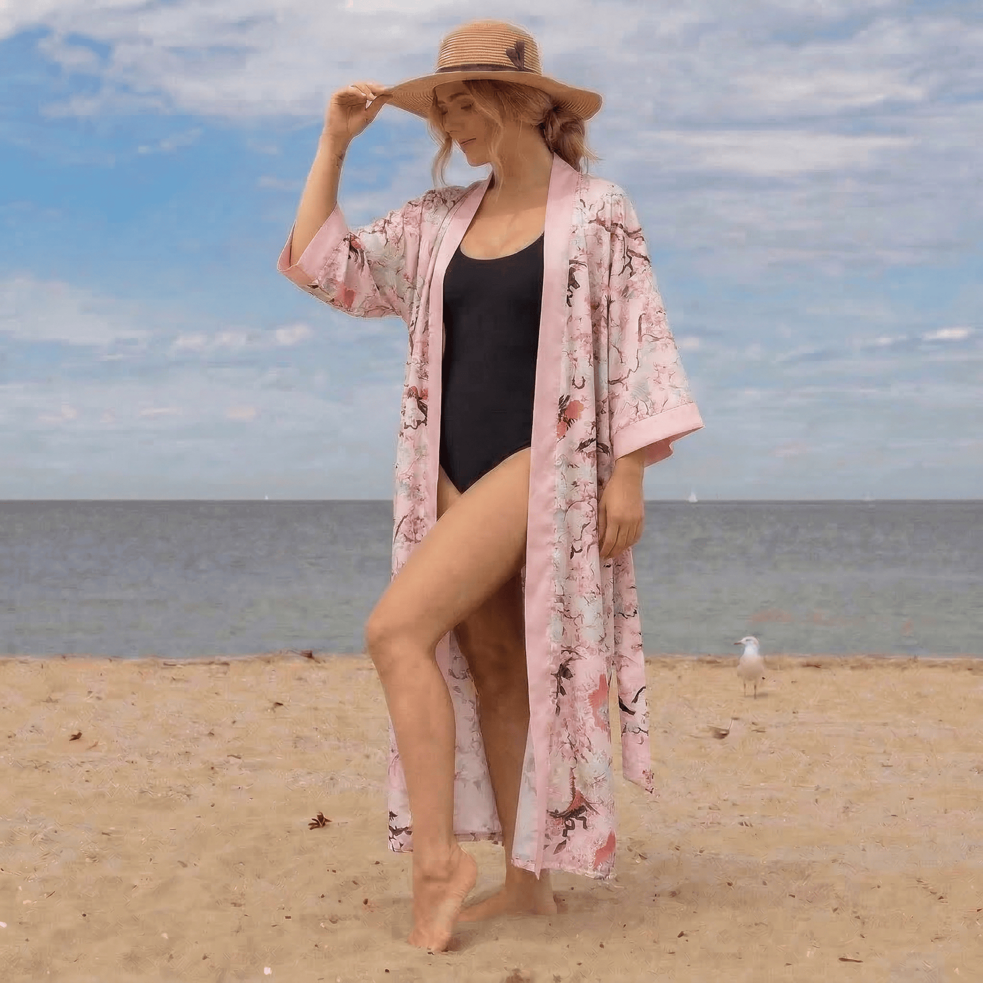 Valentine's Day Oriental Pink Floral Kimono Style Bathrobe - image 0