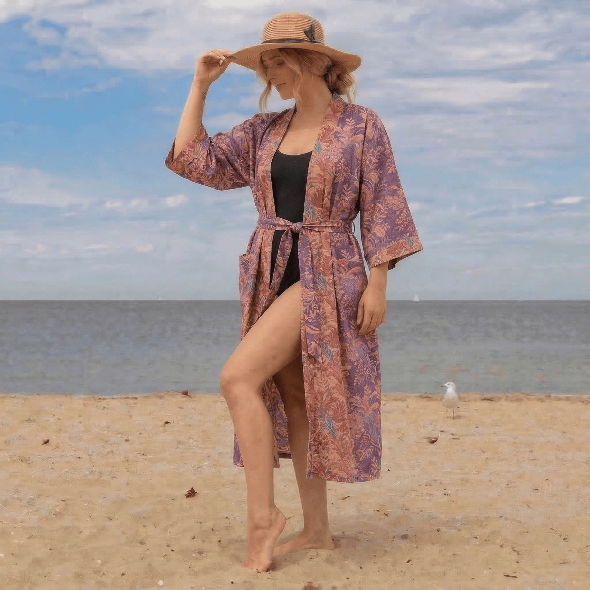 Serene Style Botanical Lavender Cotton Double Gauze Robe - image 0