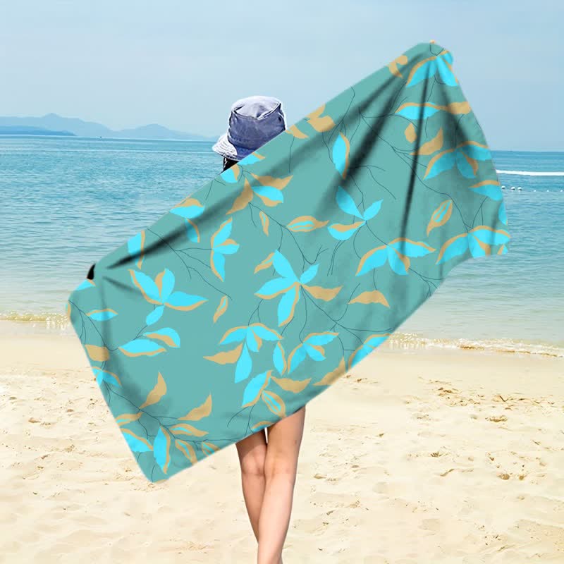 Artistic Botanical Leaf Beach Towel - Dark Green - 59" x 27" - image 5