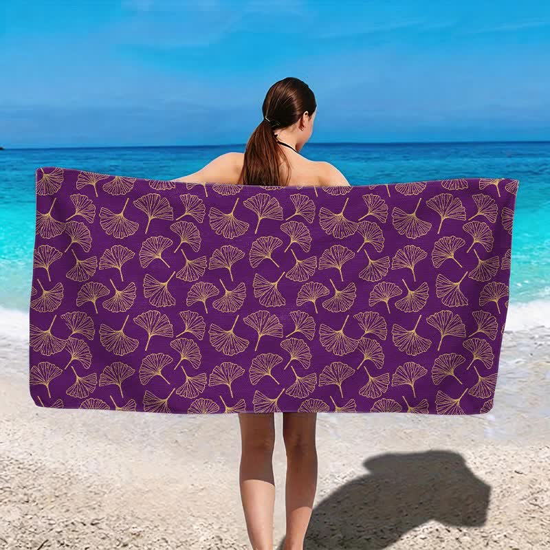 Line Art Ginkgo Leaf Beach Towel - image 14