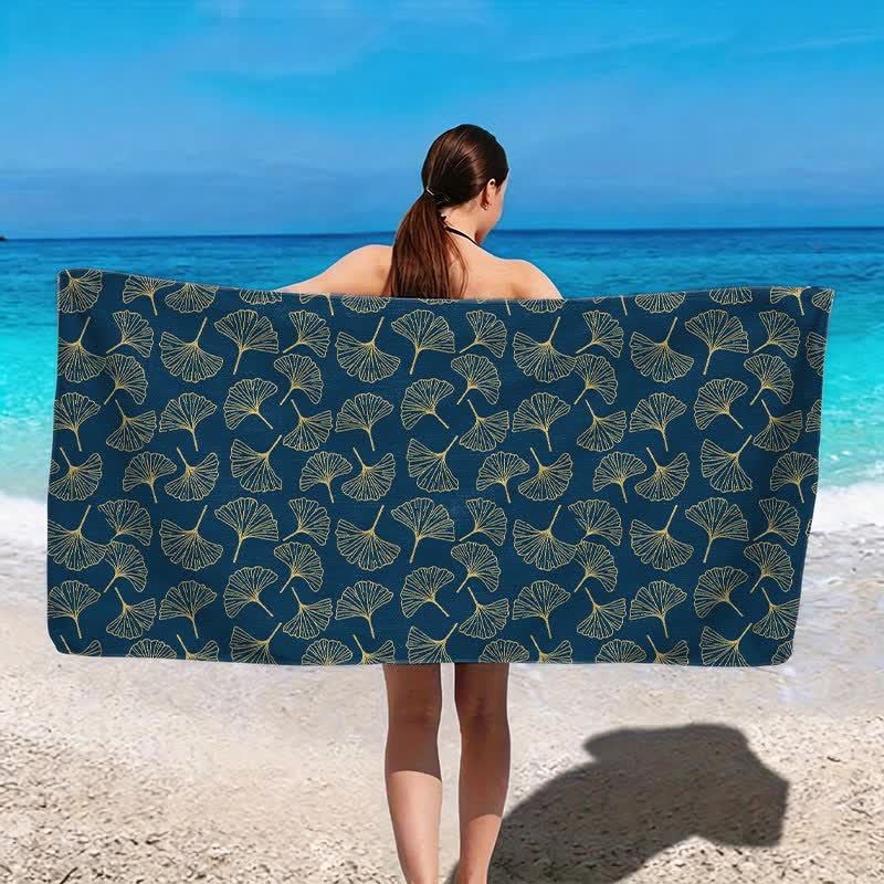 Line Art Ginkgo Leaf Beach Towel - image 2