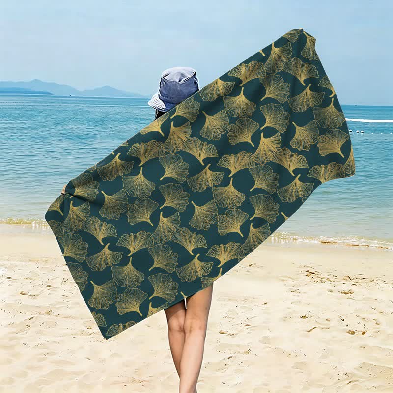 Artistic Line Art Ginkgo Beach Towel - Green - 59" x 27" - image 12