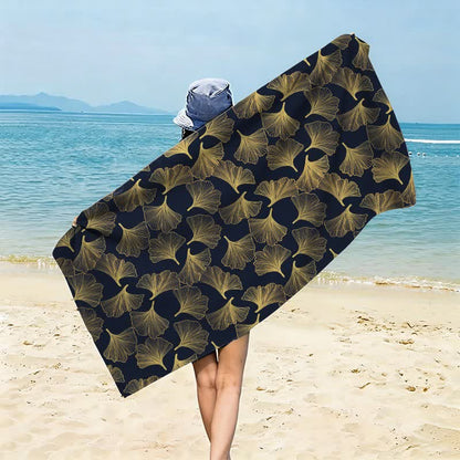 Artistic Line Art Ginkgo Beach Towel - Black - 59" x 27" - image 8