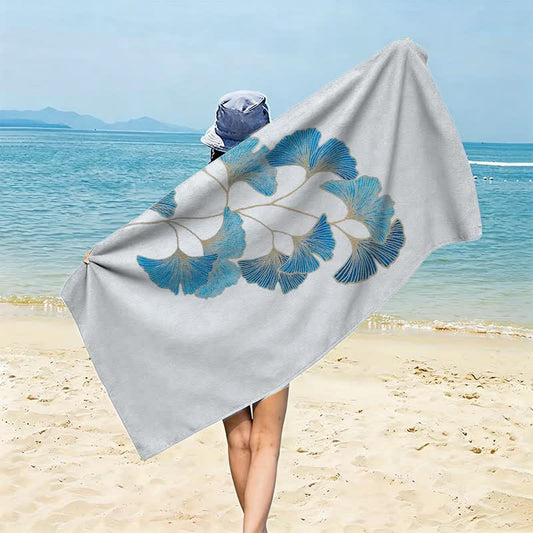 Elegant Blue Ginkgo Leaf Beach Towel - Gray Blue - 59" x 27" - image 0