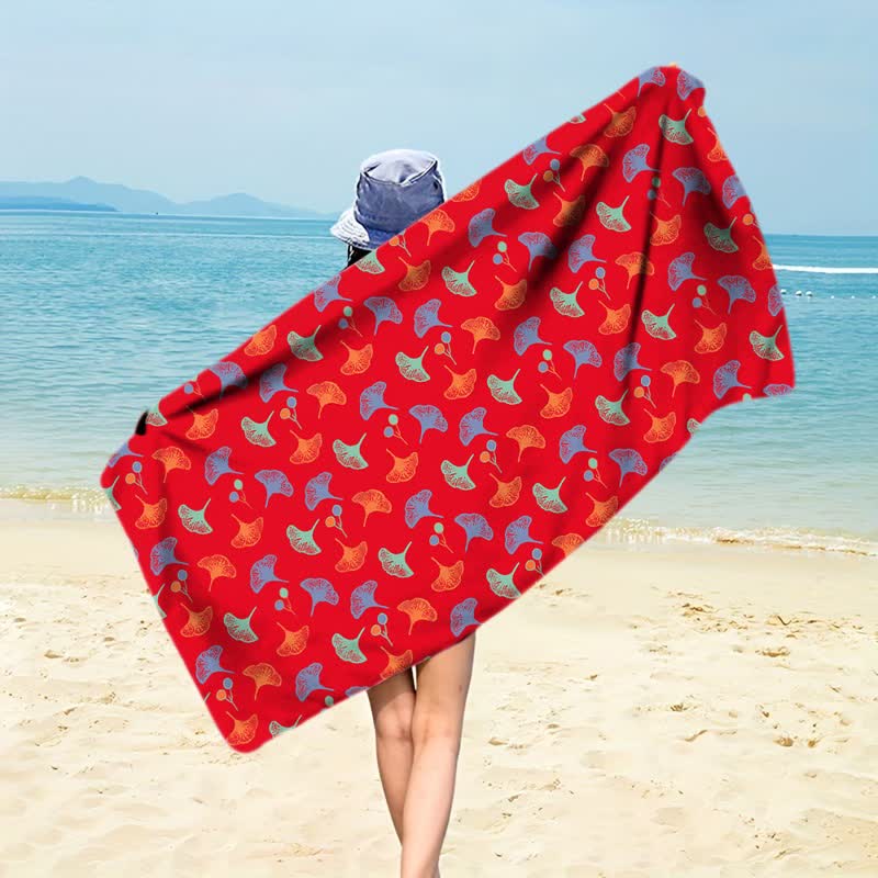 Botanical Ginkgo Leaf Beach Towel - Red - 59" x 27" - image 8