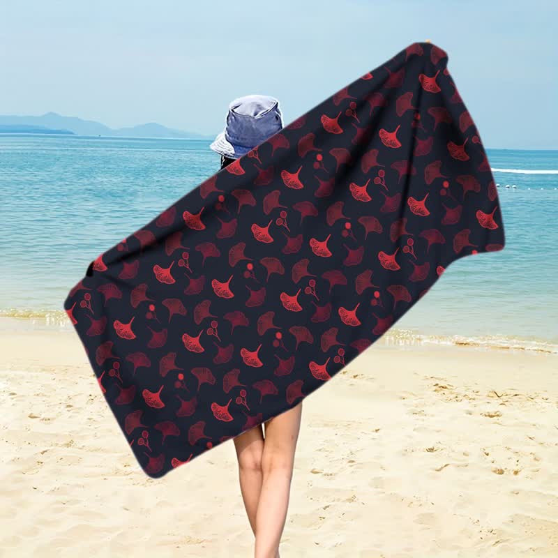 Botanical Ginkgo Leaf Beach Towel - Black - 59" x 27" - image 4