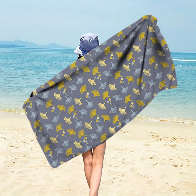 Botanical Ginkgo Leaf Beach Towel - Gray - 59" x 27" - image 12