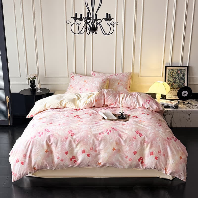 Elegant Pink Floral Cotton Bedding Set - image 1