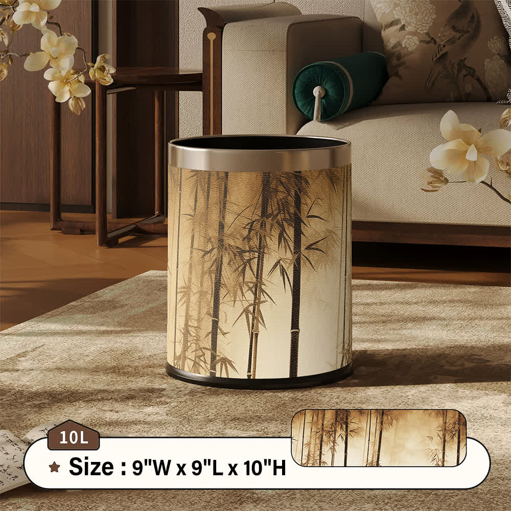 Oriental Bamboo Shadow Decorative Trash Can - Khaki - Standard - 9"W x 9"L x 10"H - image 5