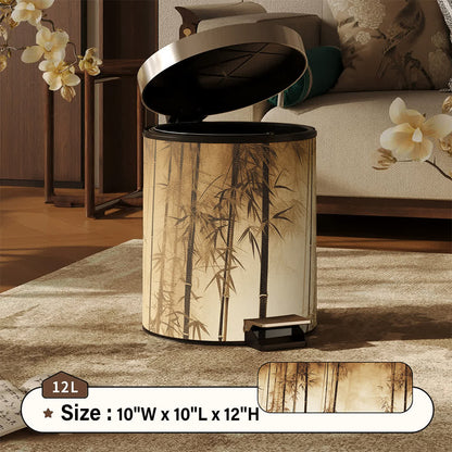 Oriental Bamboo Shadow Decorative Trash Can - Khaki - Foot-Pedal - 10"W x 10"L x 12"H - image 7